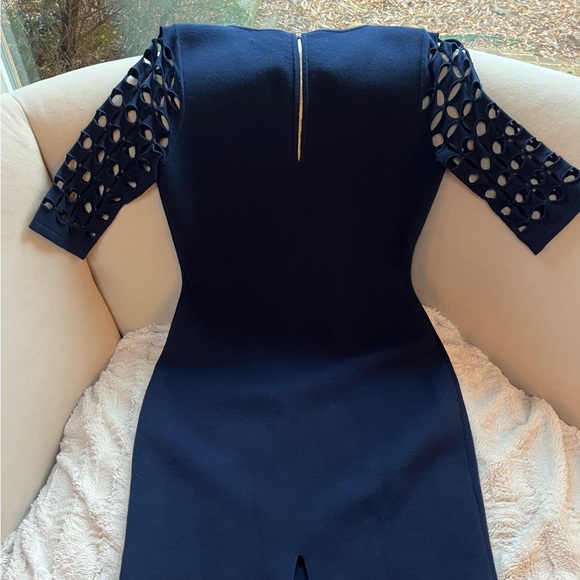 MILLY Navy Lattice Elbow Sleeve Dress - Picture 3 of 11